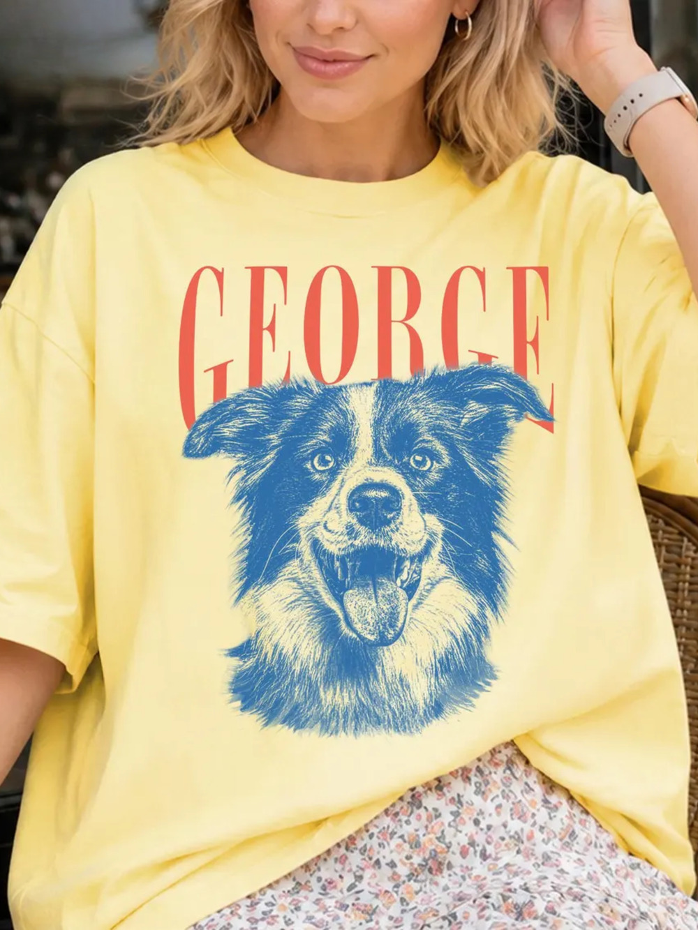 George Border Collie Dog Pet Comfort Colors Tee Portrait Pastel Yellow T-Shirt